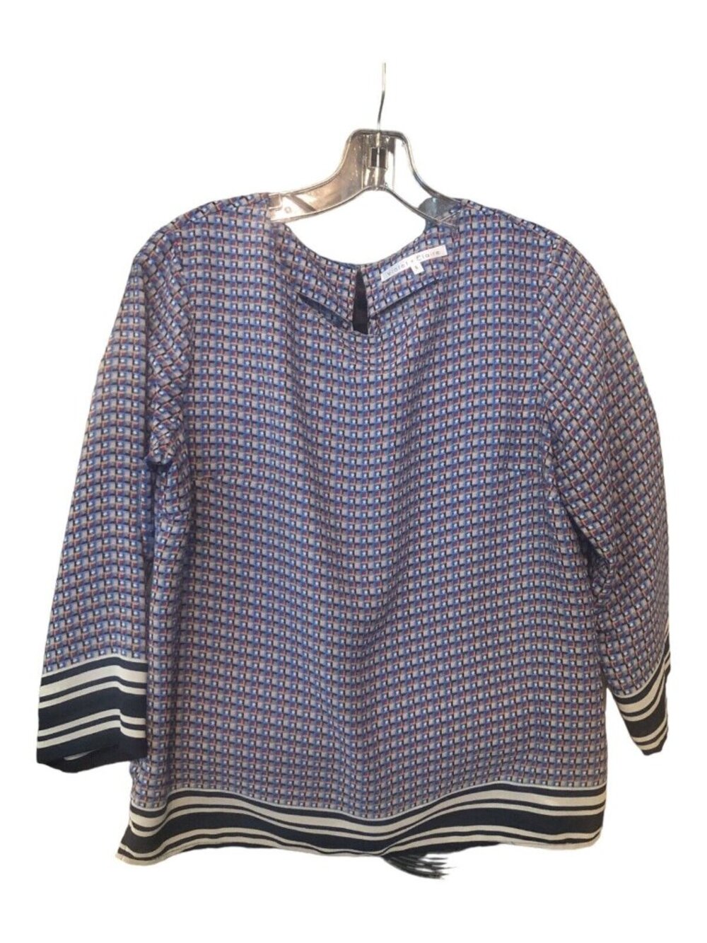 Violet & Claire Multi Color Geometric Print Sheer Stripe Blouse Sz S